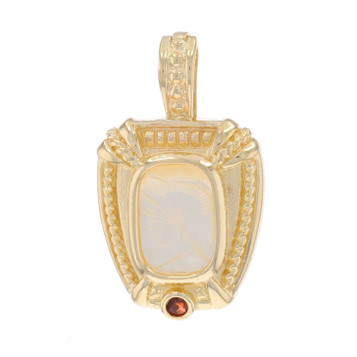 Yellow Gold Mother of Pearl Garnet Enhancer Pendant - 14k Carved Ancient Warrior Yellow Gold Mother of Pearl Garnet Enhancer Pendant - 14k Carved Ancient Warrior