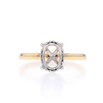 Yellow Gold Semi-Mount Hidden Halo Engagement Ring - 14k Diamonds ~8x6mm Oval Yellow Gold Semi-Mount Hidden Halo Engagement Ring - 14k Diamonds ~8x6mm Oval