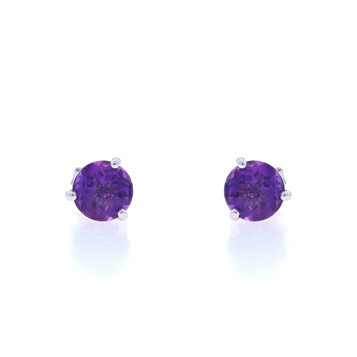 White Gold Amethyst Stud Earrings - 14k Round Checkerboard 1.40ctw Pierced White Gold Amethyst Stud Earrings - 14k Round Checkerboard 1.40ctw Pierced