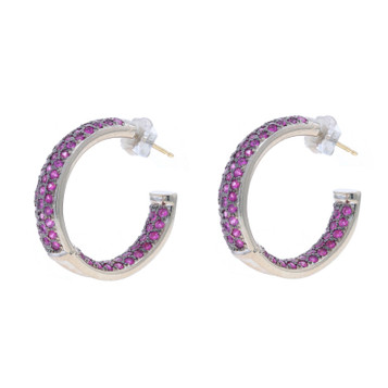 White Gold Ruby Inside-Out Half-Hoop Earrings - 14k Round 3.04ctw Pierced White Gold Ruby Inside-Out Half-Hoop Earrings - 14k Round 3.04ctw Pierced