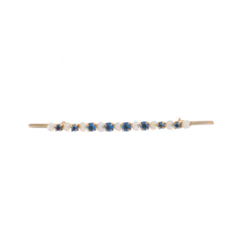 Yellow Gold Sapphire Pearl Edwardian Bar Brooch - 10k Round .72ctw Antique Pin Yellow Gold Sapphire Pearl Edwardian Bar Brooch - 10k Round .72ctw Antique Pin