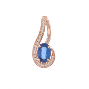 Rose Gold Sapphire & Diamond Pendant - 14k Oval .70ctw Teardrop Curve Rose Gold Sapphire & Diamond Pendant - 14k Oval .70ctw Teardrop Curve