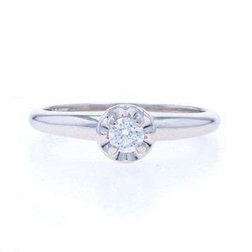 White Gold Diamond Vintage Solitaire Engagement Ring - 14k Round .16ct Floral White Gold Diamond Vintage Solitaire Engagement Ring - 14k Round .16ct Floral