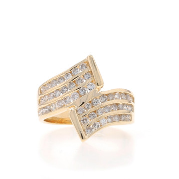 Yellow Gold Diamond Cluster Bypass Ring - 14k Round .72ctw Ribbon Channel Set Yellow Gold Diamond Cluster Bypass Ring - 14k Round .72ctw Ribbon Channel Set