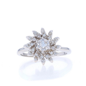 White Gold Diamond Vintage Cluster Cocktail Halo Ring - 14k Round .17ctw Flower White Gold Diamond Vintage Cluster Cocktail Halo Ring - 14k Round .17ctw Flower