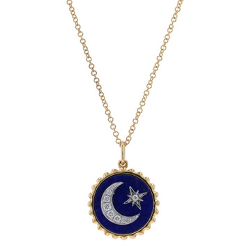 Yellow Gold Lapis Lazuli & Diamond Crescent Moon & Star Necklace 14k Adjustable Yellow Gold Lapis Lazuli & Diamond Crescent Moon & Star Necklace 14k Adjustable