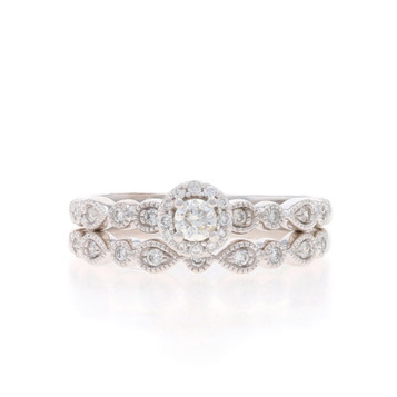 White Gold Diamond Halo Engagement Ring & Wedding Band - 10k Round .24ctw White Gold Diamond Halo Engagement Ring & Wedding Band - 10k Round .24ctw