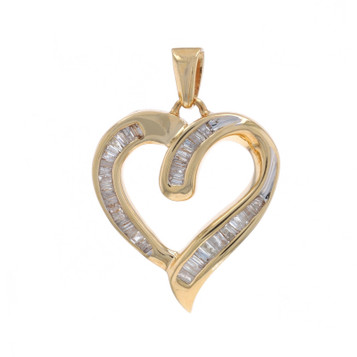 Yellow Gold Diamond Heart Pendant - 10k Baguette .50ctw Love Ribbon Yellow Gold Diamond Heart Pendant - 10k Baguette .50ctw Love Ribbon