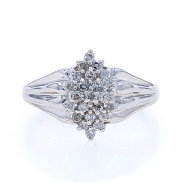 White Gold Diamond Cluster Cocktail Ring - 10k Single .25ctw Tiered White Gold Diamond Cluster Cocktail Ring - 10k Single .25ctw Tiered