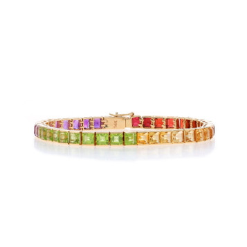 Yellow Gold Garnet Peridot Amethyst Tennis Bracelet 7" - 14k Square 13.02ctw Yellow Gold Garnet Peridot Amethyst Tennis Bracelet 7" - 14k Square 13.02ctw