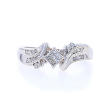 White Gold Diamond Cluster Bypass Engagement Ring - 14k Princess & Round .25ctw White Gold Diamond Cluster Bypass Engagement Ring - 14k Princess & Round .25ctw