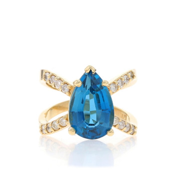 Yellow Gold London Blue Topaz & Diamond Ring - 14k Pear 5.00ctw Yellow Gold London Blue Topaz & Diamond Ring - 14k Pear 5.00ctw