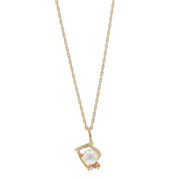 Yellow Gold Cultured Pearl & Diamond Pendant Necklace 15" - 14k Abstract Yellow Gold Cultured Pearl & Diamond Pendant Necklace 15" - 14k Abstract