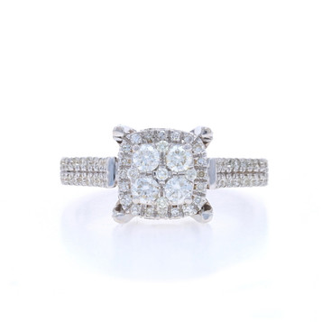 White Gold Diamond Cluster Halo Engagement Ring - 14k Round .57ctw Cathedral White Gold Diamond Cluster Halo Engagement Ring - 14k Round .57ctw Cathedral