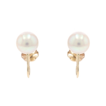 Yellow Gold Cultured Pearl Stud Earrings - 14k Non-Pierced Screw-Ons Yellow Gold Cultured Pearl Stud Earrings - 14k Non-Pierced Screw-Ons