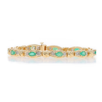 Yellow Gold Emerald Diamond Link Bracelet 7" - 14k Oval 2.97ctw Yellow Gold Emerald Diamond Link Bracelet 7" - 14k Oval 2.97ctw