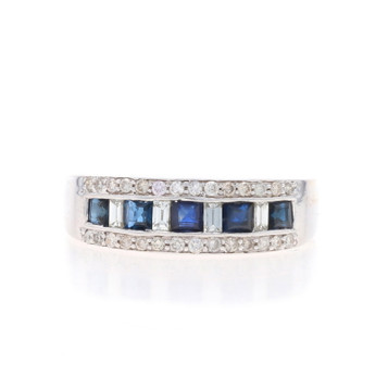 White Gold Sapphire Diamond Band - 14k Square .84ctw Five-Stone Ring Sz 8 1/2 White Gold Sapphire Diamond Band - 14k Square .84ctw Five-Stone Ring Sz 8 1/2