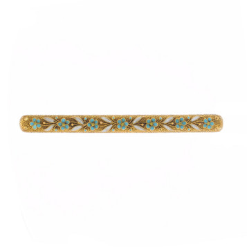 Yellow Gold Edwardian Flower Garland Bar Brooch - 14k Antique Enamel Pin Yellow Gold Edwardian Flower Garland Bar Brooch - 14k Antique Enamel Pin