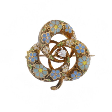 Yellow Gold Diamond Edwardian Three-Leaf Clover Knot Brooch 14k Mine Antique Pin Yellow Gold Diamond Edwardian Three-Leaf Clover Knot Brooch 14k Mine Antique Pin