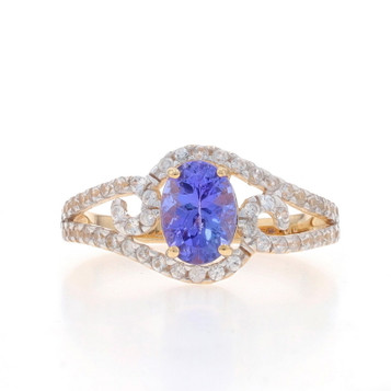 Yellow Gold Tanzanite Sapphire Ring - 14k Oval 2.19ctw Swirl Yellow Gold Tanzanite Sapphire Ring - 14k Oval 2.19ctw Swirl
