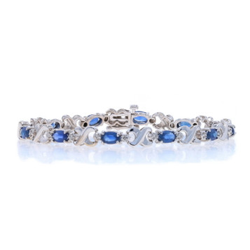 White Gold Sapphire Diamond Link Bracelet 7" - 14k Oval 4.27ctw White Gold Sapphire Diamond Link Bracelet 7" - 14k Oval 4.27ctw