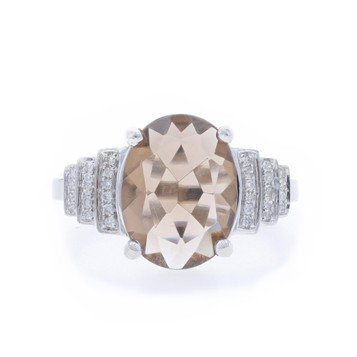 White Gold Smoky Quartz Diamond Ring - 14k Oval 2.09ctw White Gold Smoky Quartz Diamond Ring - 14k Oval 2.09ctw