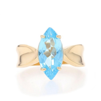 Yellow Gold Blue Topaz Cocktail Solitaire Ring - 14k Marquise 2.50ct Yellow Gold Blue Topaz Cocktail Solitaire Ring - 14k Marquise 2.50ct