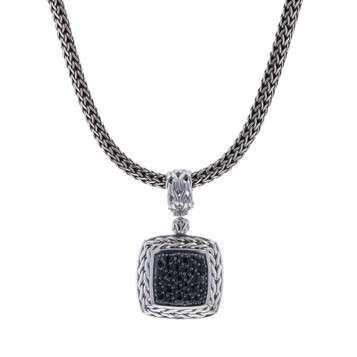 John Hardy Pavé Sapphire Carved Chain Pendant & Classic Chain Necklace 16" 925 John Hardy Pavé Sapphire Carved Chain Pendant & Classic Chain Necklace 16" 925