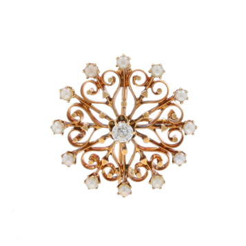 Yellow Gold Diamond Pearl Victorian Medallion Brooch/Pendant -14k Mine .24ct Pin Yellow Gold Diamond Pearl Victorian Medallion Brooch/Pendant -14k Mine .24ct Pin