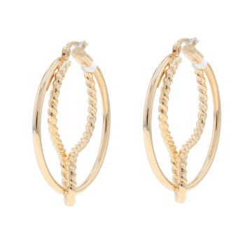 Yellow Gold Nautical Rope Hoop Earrings - 14k Circle Twist Pierced Yellow Gold Nautical Rope Hoop Earrings - 14k Circle Twist Pierced