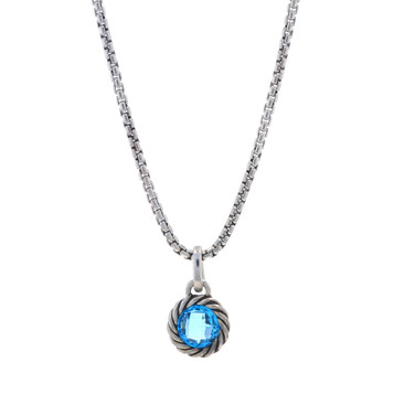 David Yurman Blue Topaz Solitaire Enhancer Box Necklace 15 3/4" 925 & Gold 14k