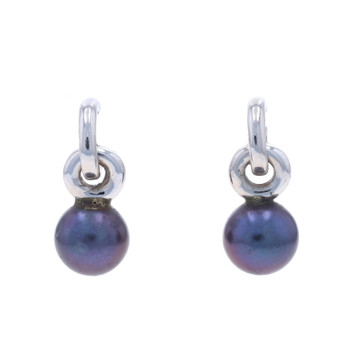 White Gold Purple Akoya Pearl Dangle Earrings - 14k Pierced Treated White Gold Purple Akoya Pearl Dangle Earrings - 14k Pierced Treated