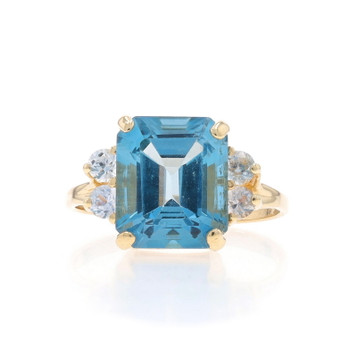 Yellow Gold Blue Topaz & White Sapphire Ring - 14k Emerald Cut 7.81ctw Yellow Gold Blue Topaz & White Sapphire Ring - 14k Emerald Cut 7.81ctw