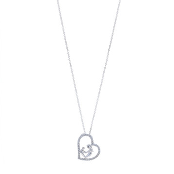 White Gold Diamond Mother & Child Heart Necklace 18" - 10k Rd .12ctw Family Love White Gold Diamond Mother & Child Heart Necklace 18" - 10k Rd .12ctw Family Love