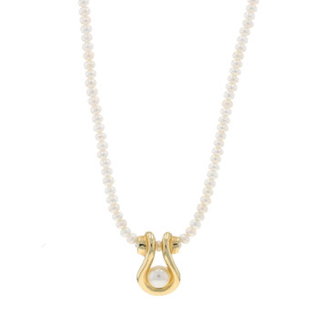 Yellow Gold Cultured Pearl Slide Pendant Necklace 18" - 14k Beaded Strand Yellow Gold Cultured Pearl Slide Pendant Necklace 18" - 14k Beaded Strand