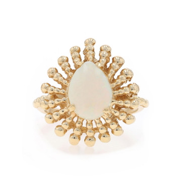 Yellow Gold Opal Cocktail Solitaire Ring - 14k Oval Cabochon 1.75ct Yellow Gold Opal Cocktail Solitaire Ring - 14k Oval Cabochon 1.75ct