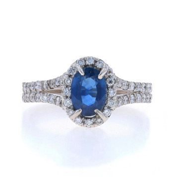White Gold Sapphire Diamond Halo Ring - 18k 18k Oval 1.74ctw White Gold Sapphire Diamond Halo Ring - 18k 18k Oval 1.74ctw