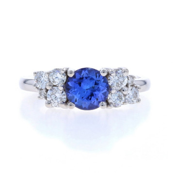 White Gold Tanzanite Diamond Ring - 18k Round 1.26ctw White Gold Tanzanite Diamond Ring - 18k Round 1.26ctw