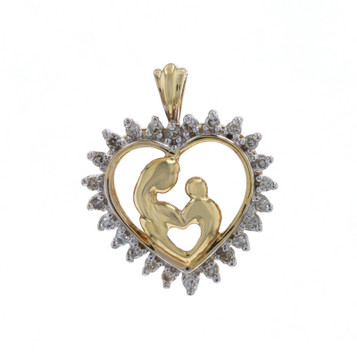 Yellow Gold Diamond Mother & Child Pendant - 10k Single .20ctw