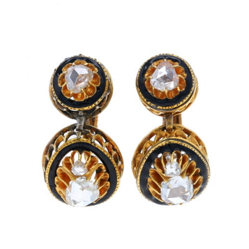 Yellow Gold Diamond Victorian Dangle Earrings -14k Rose 1.10ctw Antique Clip-Ons Yellow Gold Diamond Victorian Dangle Earrings -14k Rose 1.10ctw Antique Clip-Ons