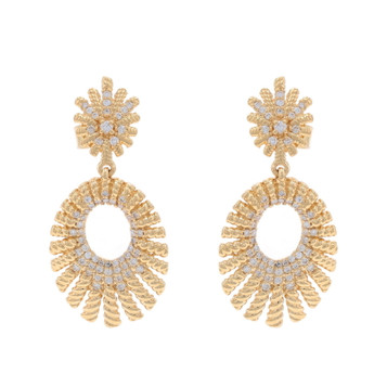 Yellow Gold Diamond Starburst Oval Dangle Earrings - 14k Round .46ctw Pierced Yellow Gold Diamond Starburst Oval Dangle Earrings - 14k Round .46ctw Pierced