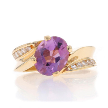 Yellow Gold Amethyst Diamond Bypass Ring - 14k Oval 2.40ctw Yellow Gold Amethyst Diamond Bypass Ring - 14k Oval 2.40ctw