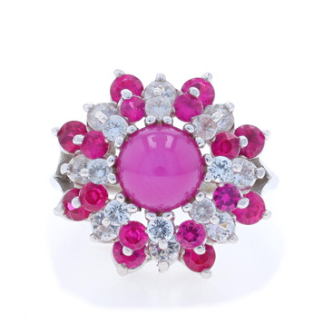 White Gold Lab-Created Star Ruby Lab-Created Ruby Lab-Created Sapphire Ring 10k White Gold Lab-Created Star Ruby Lab-Created Ruby Lab-Created Sapphire Ring 10k