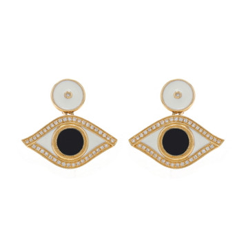 Yellow Gold Diamond Enamel Evil Eye Dangle Earrings 14k Single .20ctw All-Seeing Yellow Gold Diamond Enamel Evil Eye Dangle Earrings 14k Single .20ctw All-Seeing