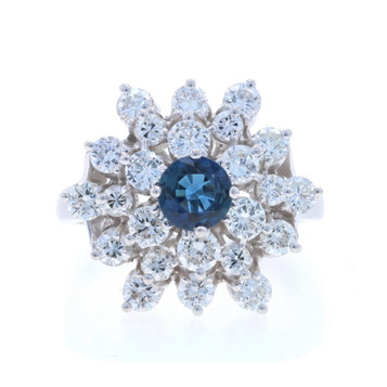 White Gold Sapphire Diamond Cluster Cocktail Ring - 14k Round 2.56ctw Flower White Gold Sapphire Diamond Cluster Cocktail Ring - 14k Round 2.56ctw Flower