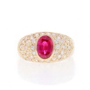 Yellow Gold Lab-Created Ruby & Cubic Zirconia Ring - 14k Oval 2.23ctw Yellow Gold Lab-Created Ruby & Cubic Zirconia Ring - 14k Oval 2.23ctw