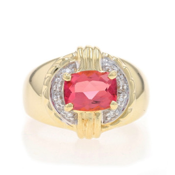 Yellow Gold Pink Tourmaline Diamond Ring - 14k Rectangular Cushion 1.11ctw Yellow Gold Pink Tourmaline Diamond Ring - 14k Rectangular Cushion 1.11ctw