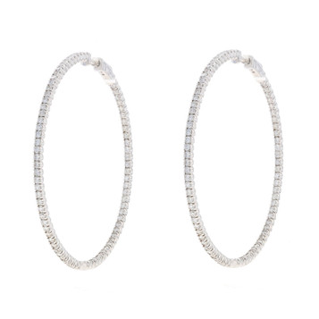 White Gold Diamond Inside-Out Hoop Earrings - 14k Round Brilliant 4ctw Pierced White Gold Diamond Inside-Out Hoop Earrings - 14k Round Brilliant 4ctw Pierced