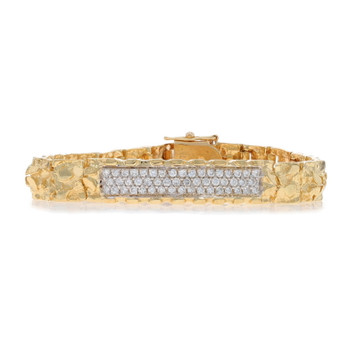 Yellow Gold Diamond ID Bar Men's Bracelet 7 1/4" - 14k Round 1.50ctw Nugget Bling Yellow Gold Diamond ID Bar Men's Bracelet 7 1/4" - 14k Round 1.50ctw Nugget Bling
