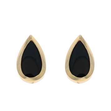 Yellow Gold Onyx Short Drop Earrings - 14k Teardrop Pierced Yellow Gold Onyx Short Drop Earrings - 14k Teardrop Pierced